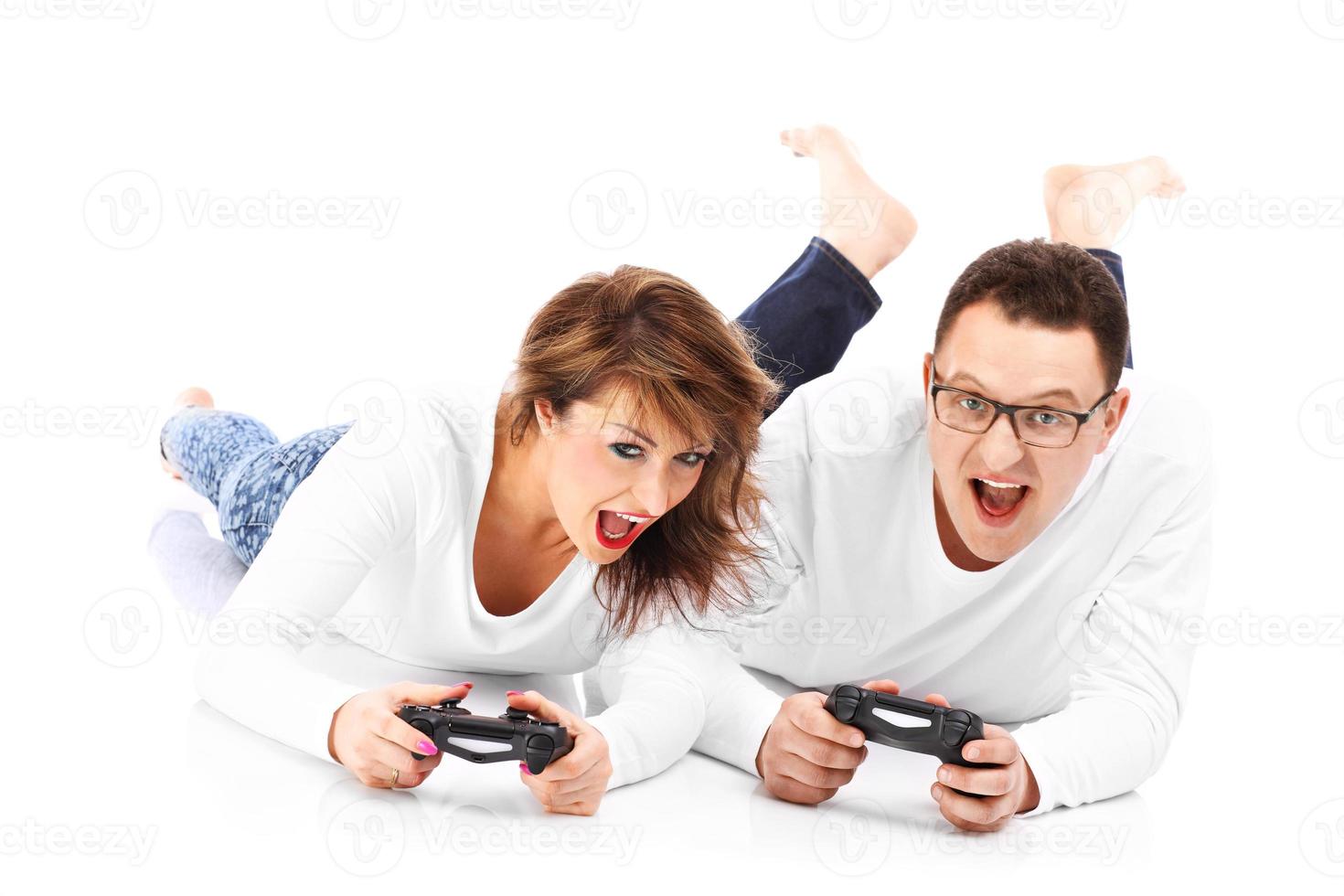Couple playing videogames photo