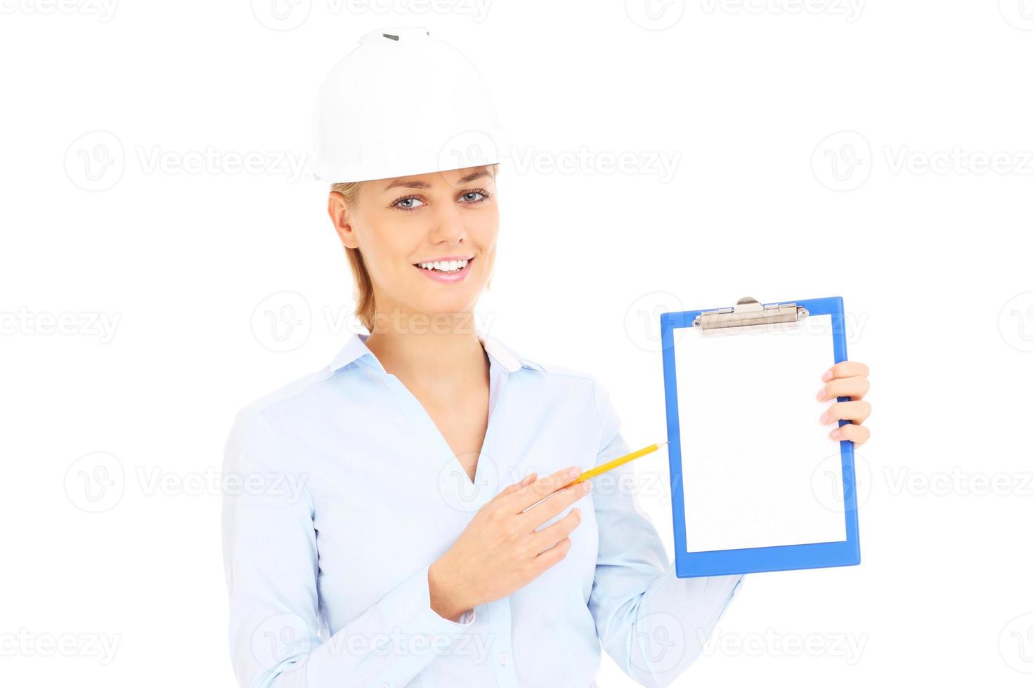 Happy engineer with documents photo