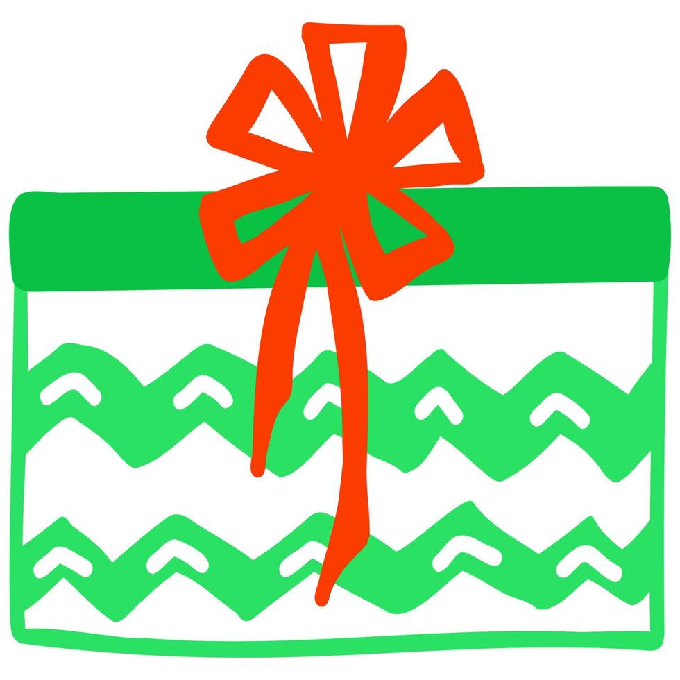 navidad y año nuevo caja de regalo dibujada a mano con cinta roja, ilustración de vista lateral, silueta de regalo de vacaciones, elemento para diseño web, decoración de planificador, pegatina de estilo plano vector