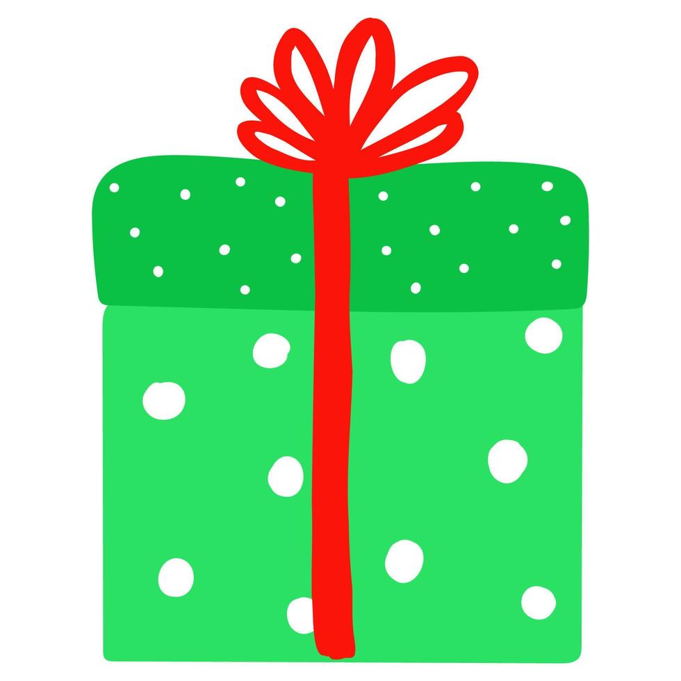 navidad y año nuevo caja de regalo dibujada a mano con cinta roja, ilustración de vista lateral, silueta de regalo de vacaciones, elemento para diseño web, decoración de planificador, pegatina de estilo plano vector