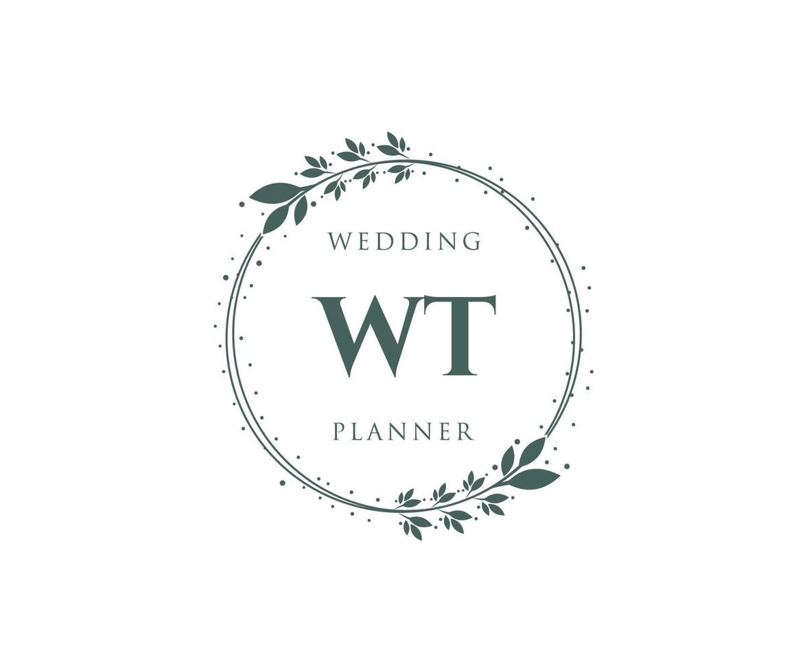 WT Initials letter Wedding monogram logos collection, hand drawn modern minimalistic and floral templates for Invitation cards, Save the Date, elegant identity for restaurant, boutique, cafe in vector