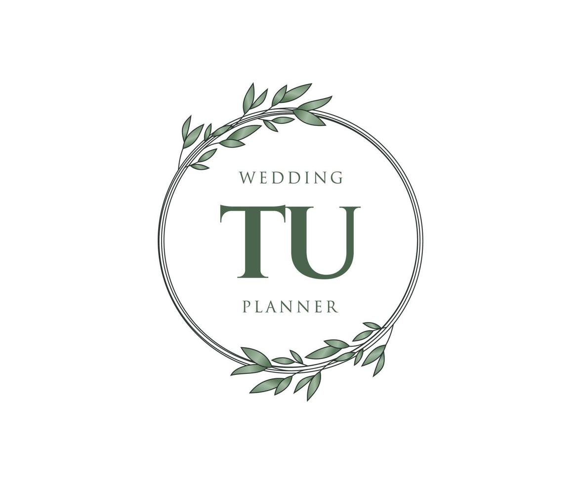 colección de logotipos de monograma de boda con letras iniciales de tu, plantillas florales y minimalistas modernas dibujadas a mano para tarjetas de invitación, guardar la fecha, identidad elegante para restaurante, boutique, café en vector