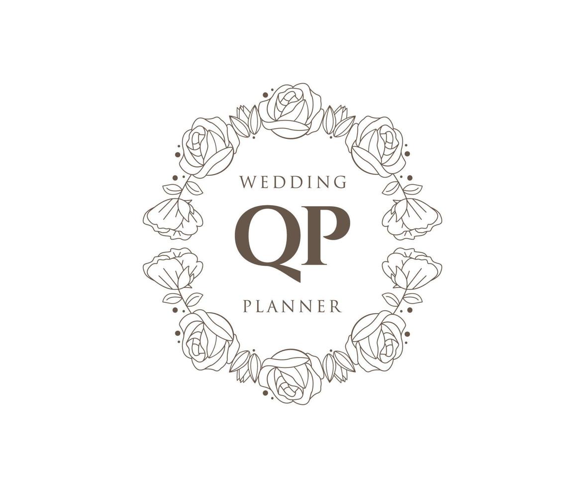QP Initials letter Wedding monogram logos collection, hand drawn modern minimalistic and floral templates for Invitation cards, Save the Date, elegant identity for restaurant, boutique, cafe in vector