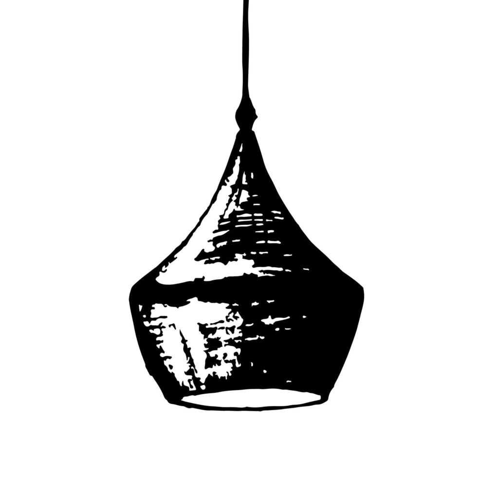 Black hand drawn sketch of chandelier isolated on white. Outline vector object.