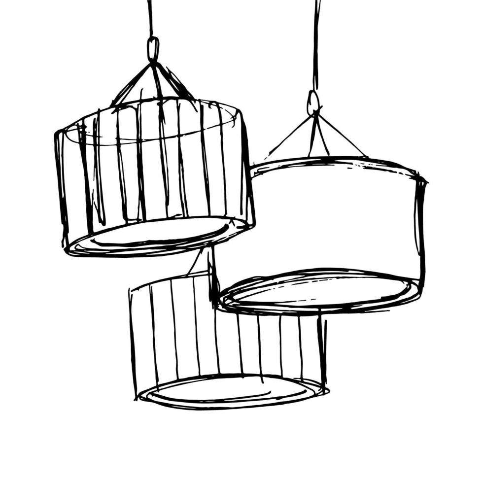Black hand drawn sketch of chandelier isolated on white. Outline vector