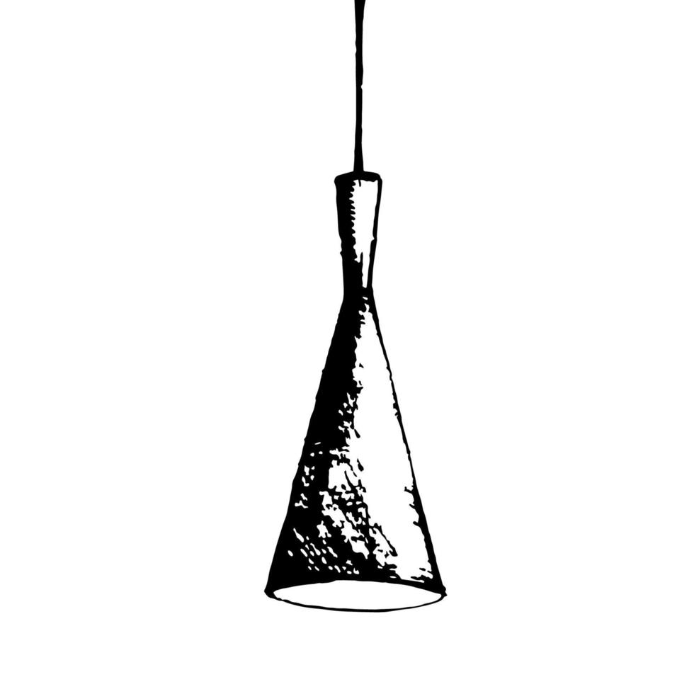 Black hand drawn sketch of chandelier isolated on white. Outline vector object.