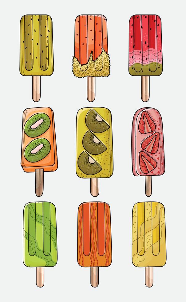 Fruit Popsicle for Summer Desserts Vector Graphic Collection