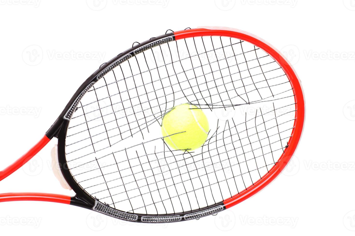 Broken strings in tennis racket photo