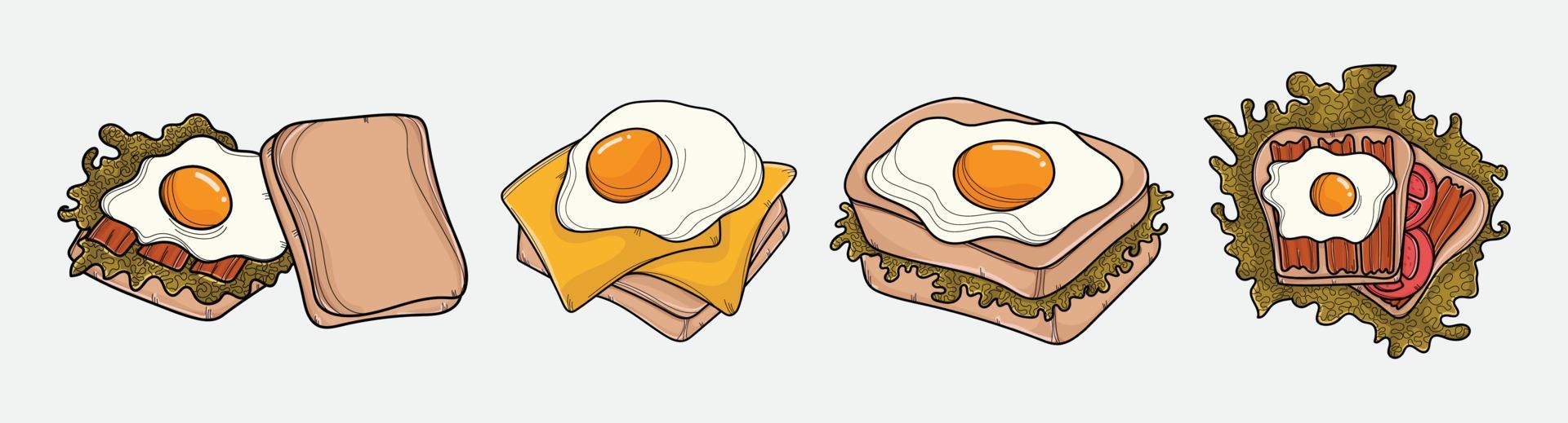 sándwich de desayuno con huevo, lechuga, tocino y queso colección vector ilustración 01