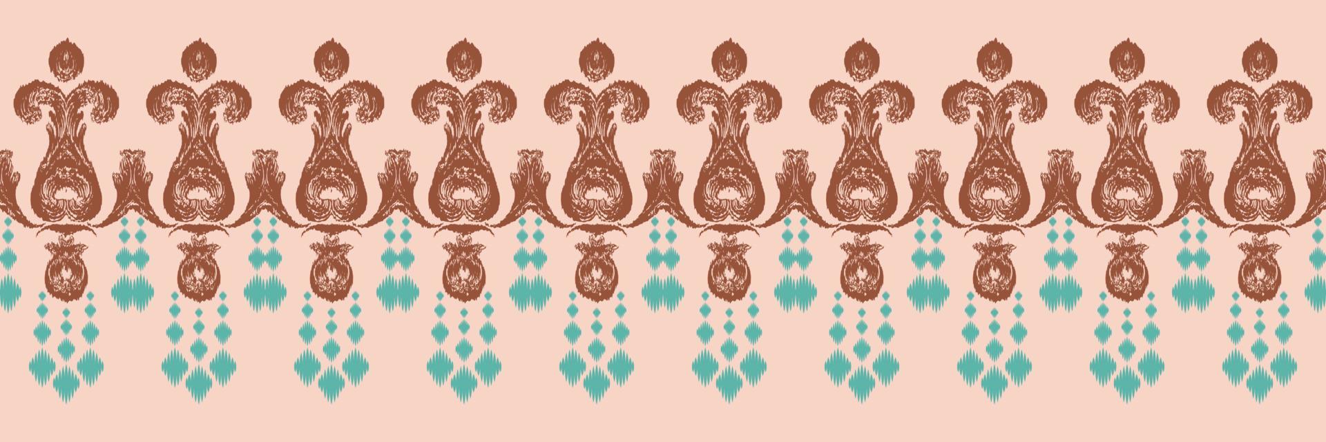 étnico ikat triángulo batik textil de patrones sin fisuras diseño vectorial digital para imprimir sari kurti borneo borde de tela símbolos de pincel muestras de algodón vector