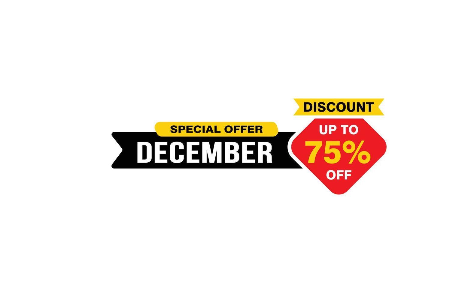 75 Percent december discount offer, clearance, promotion banner layout with sticker style. vector