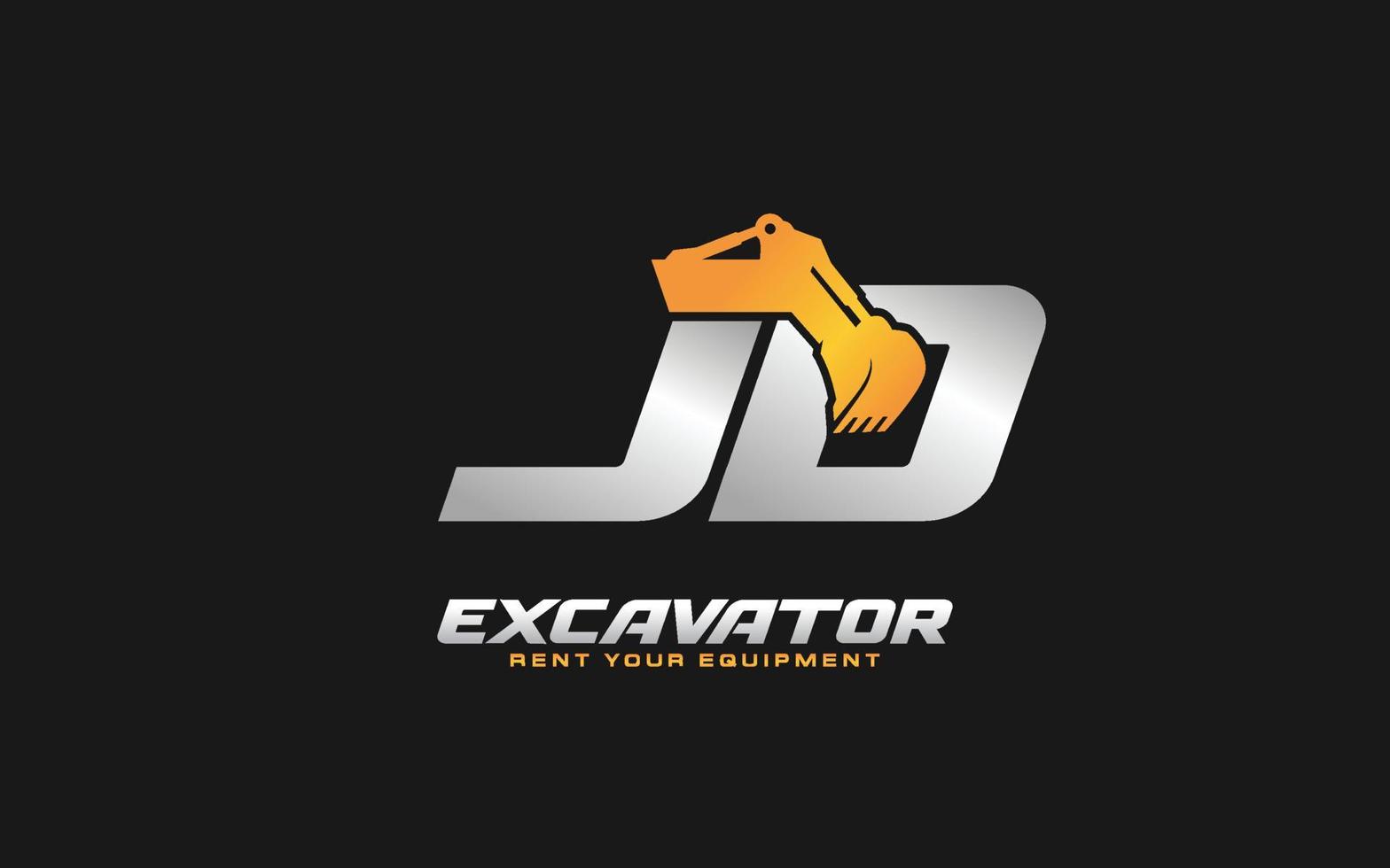 JD logo excavator for construction company. Heavy equipment template vector illustration for your brand.