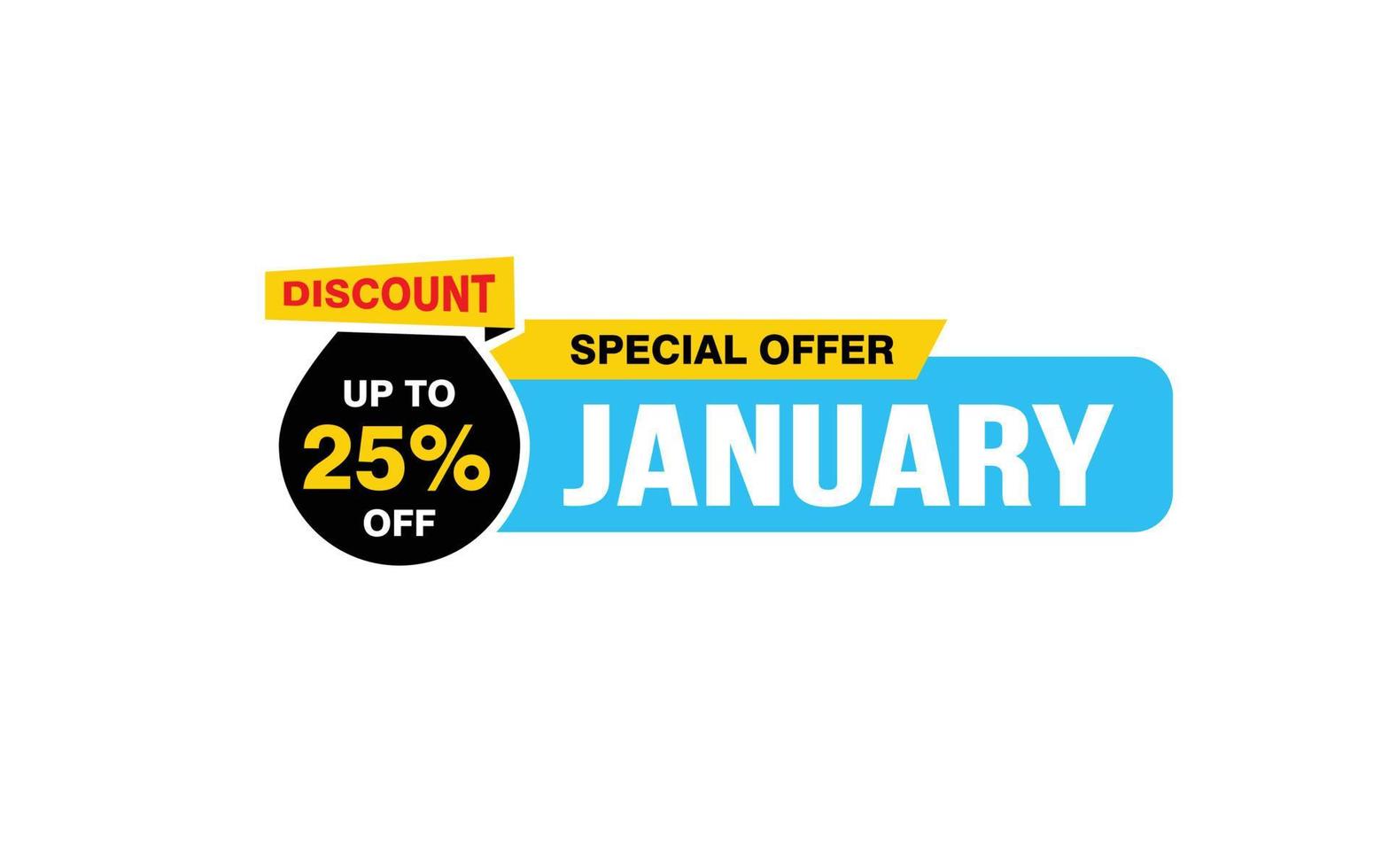 25 Percent JANUARY discount offer, clearance, promotion banner layout with sticker style. vector