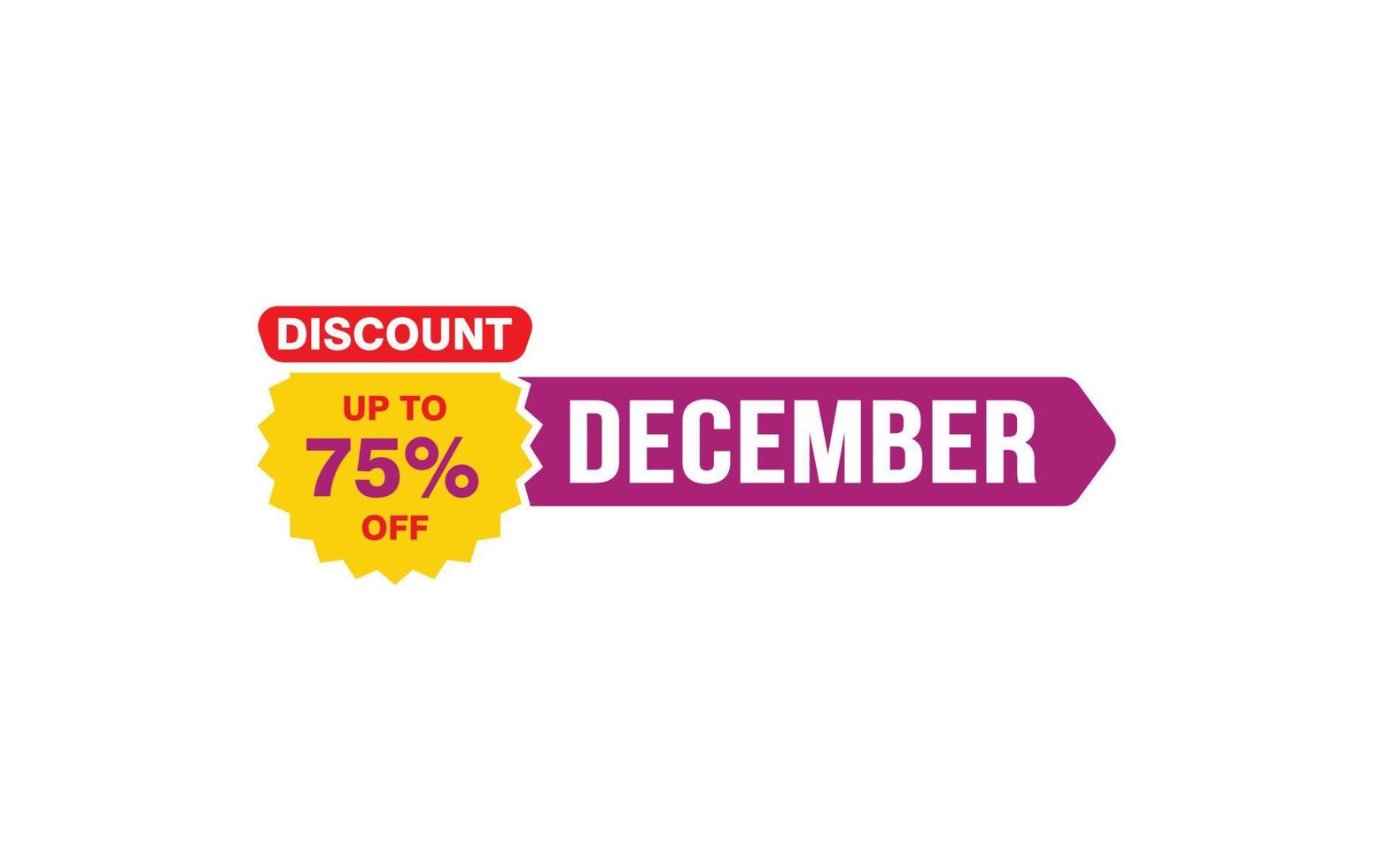 75 Percent december discount offer, clearance, promotion banner layout with sticker style. vector