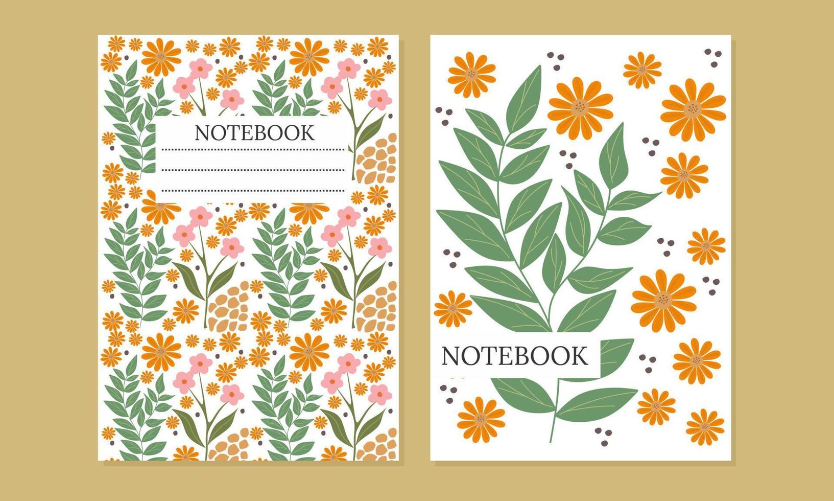 notebook cover sets. Beautiful abstract and floral design. Seamless pattern and mask used, easy to re-size. For books, planners, diaries, catalogs. Vector illustration.