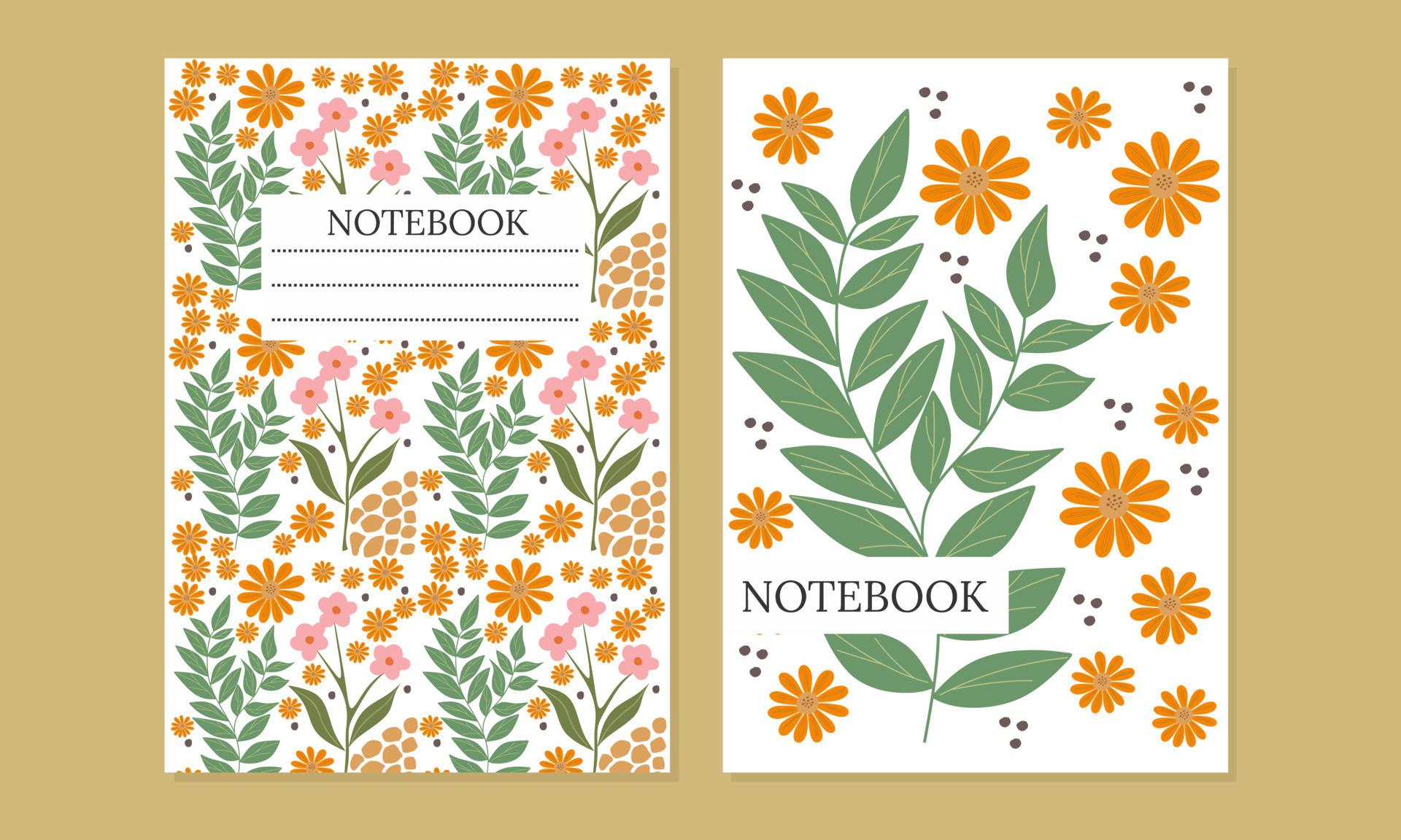 notebook cover sets. Beautiful abstract and floral design. Seamless pattern and mask used, easy