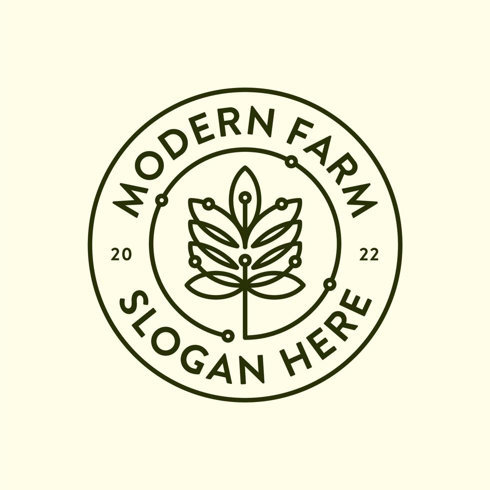 concepto de logotipo agrícola moderno. vector de diseño de logotipo de líneas de tecnología de hoja de árbol