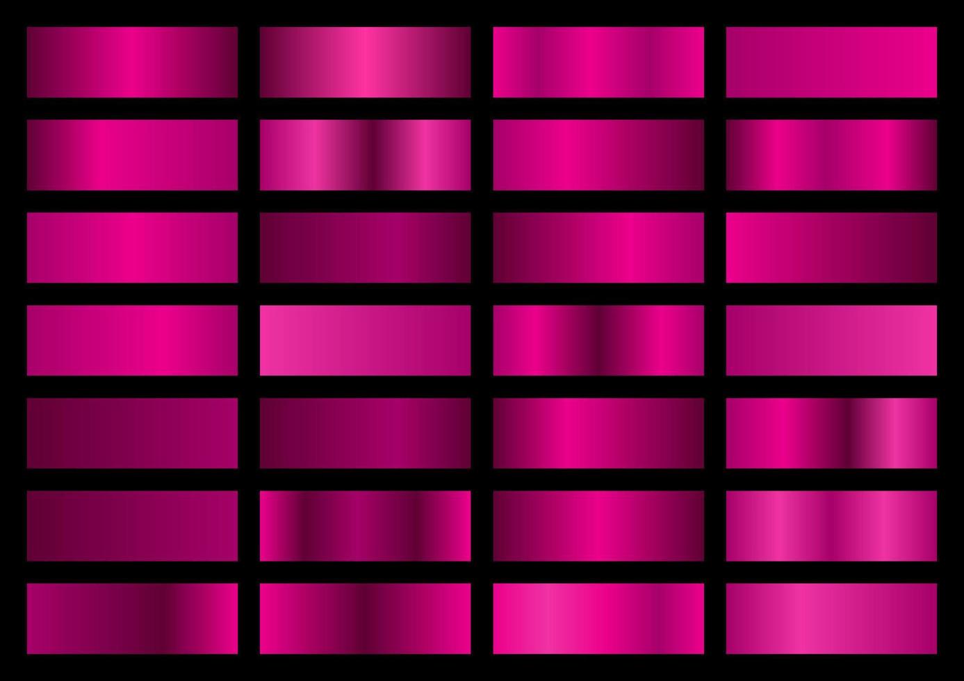 Vector set of pink metallic gradients. Swatches collection. Shiny gradient set on black background. Metal texture