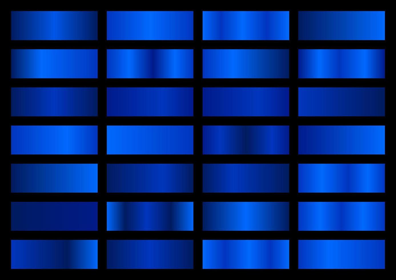 Vector set of blue metallic gradients. Swatches collection. Shiny gradient set on black background. Metal texture