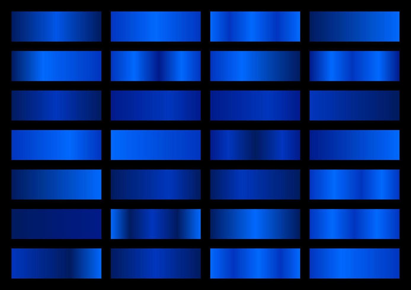 conjunto vectorial de degradados metálicos azules. colección de muestras. conjunto degradado brillante sobre fondo negro. textura metalica vector