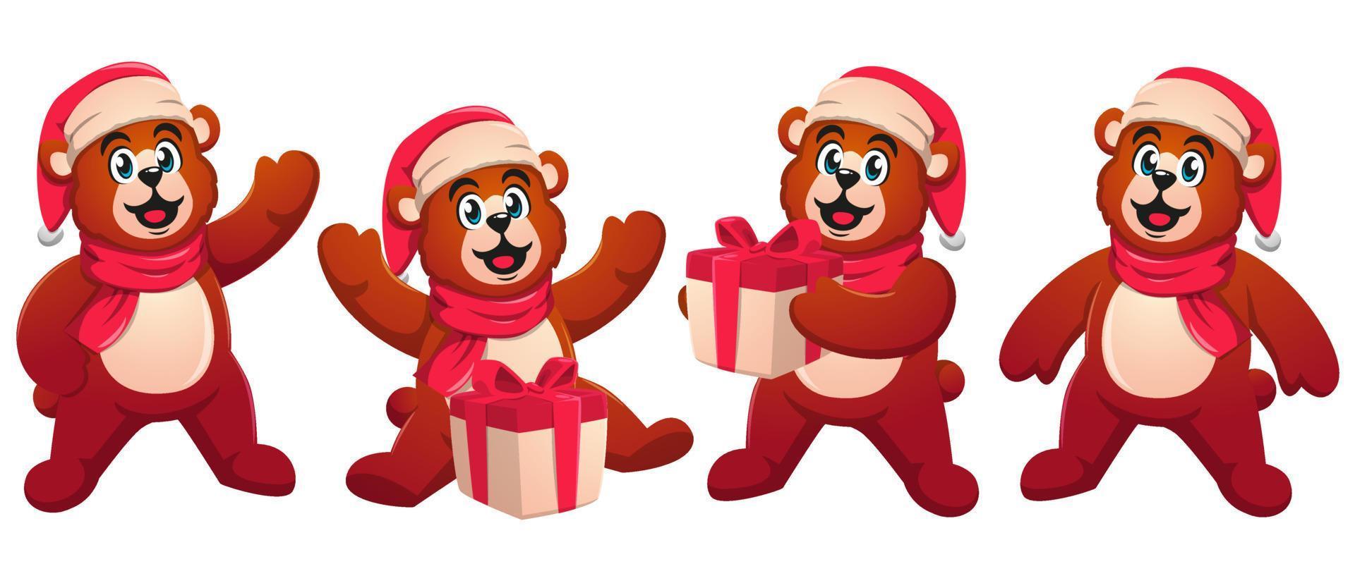 cute bear celebrating christmas and carrying gift boxes vector