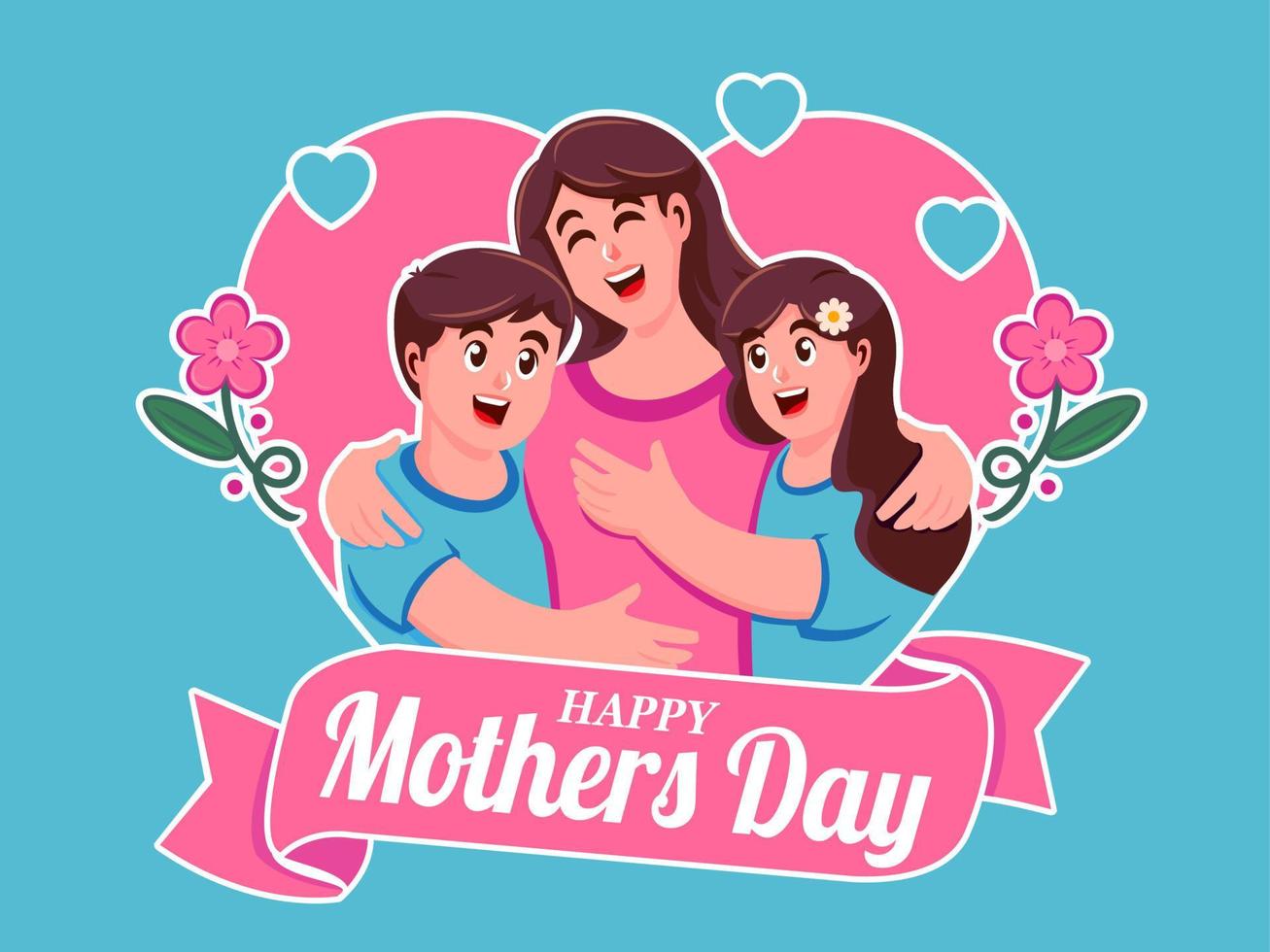 happy mothers day smiling mom hugs her children vector