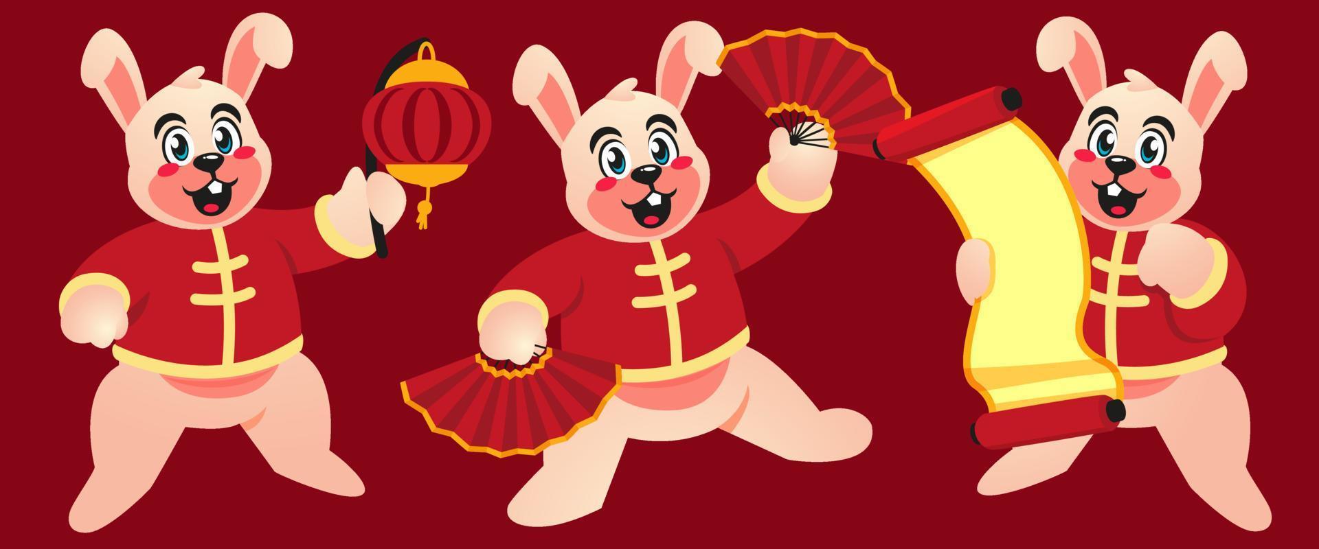 chinese new year celebration with rabbit set vector