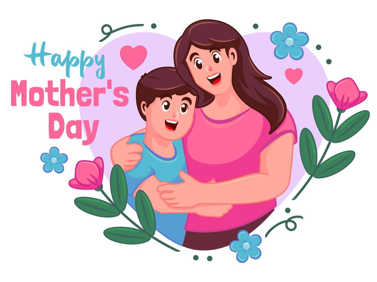 happy mothers day smiling mom hugs her children vector