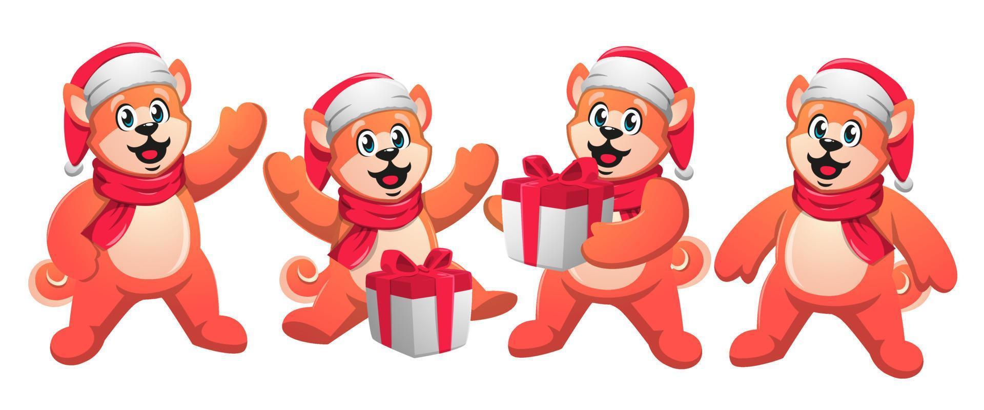Cute Shiba Inu celebrating christmas and carrying gift boxes vector