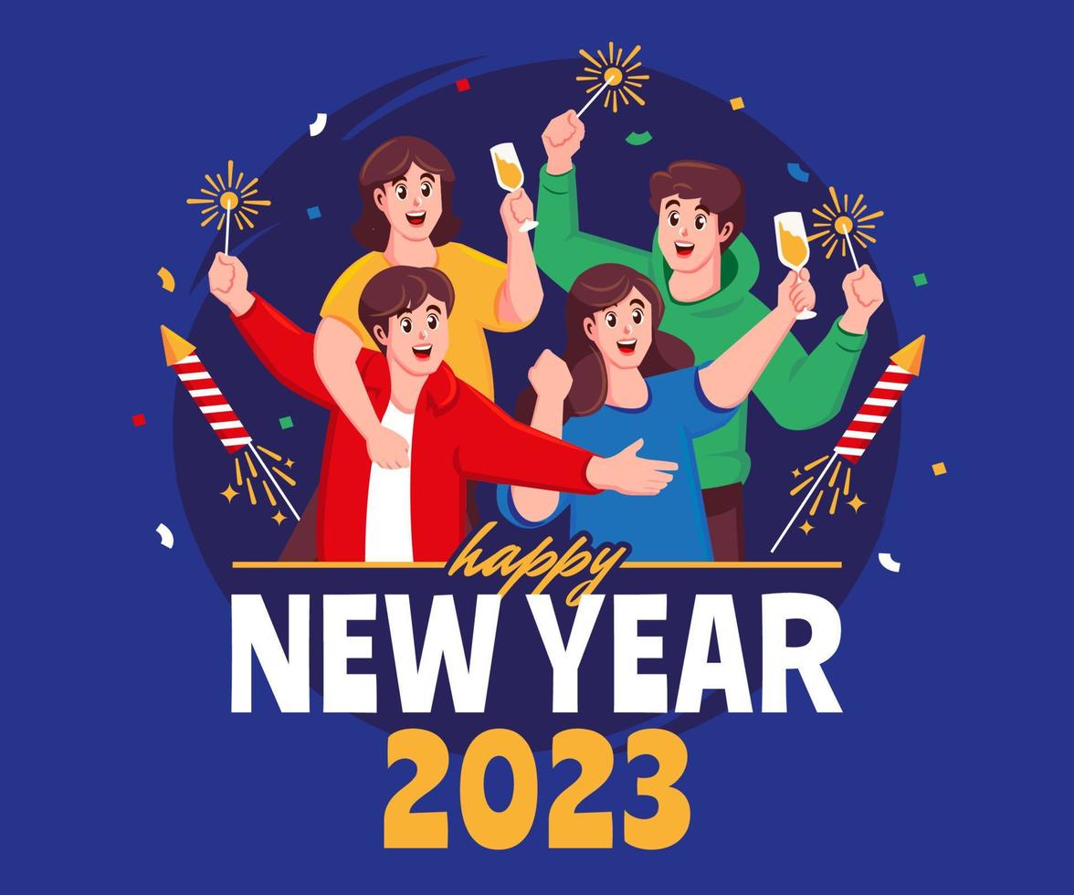 happy people cheering to welcome the new yea vector