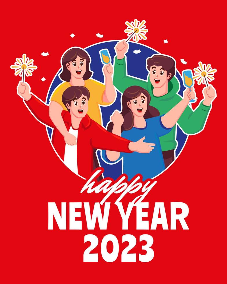 happy people cheering to welcome the new year vector