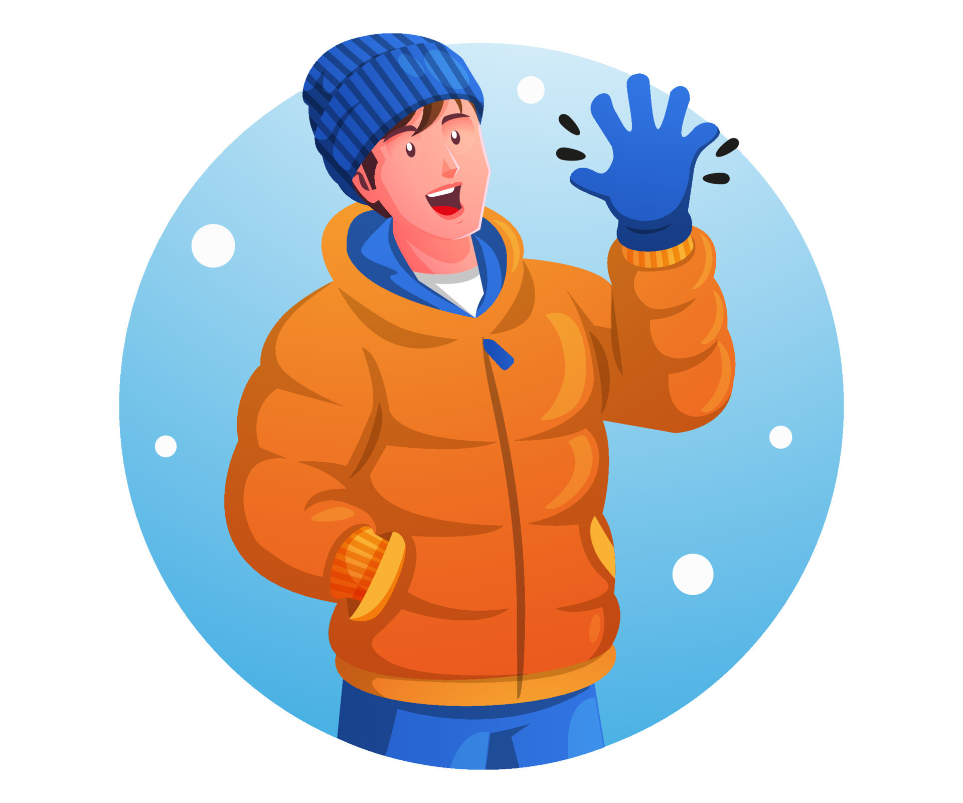 Stylish man in a orange jacket standing, wearing soft warm winter