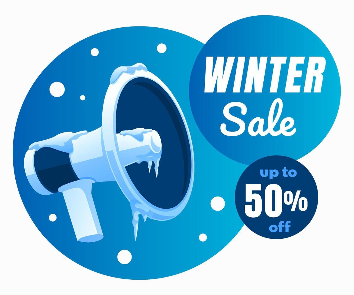 winter sale background with megaphone frozen in ice and snow vector