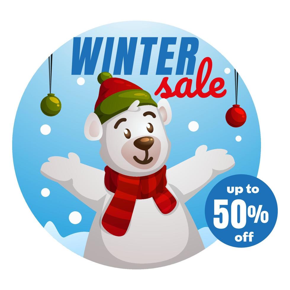 winter sale background with polar bear vector