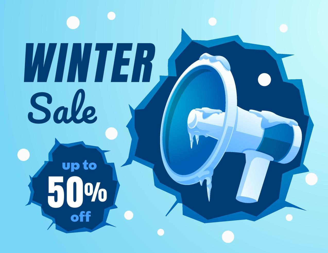 winter sale background with megaphone frozen in ice and snow vector