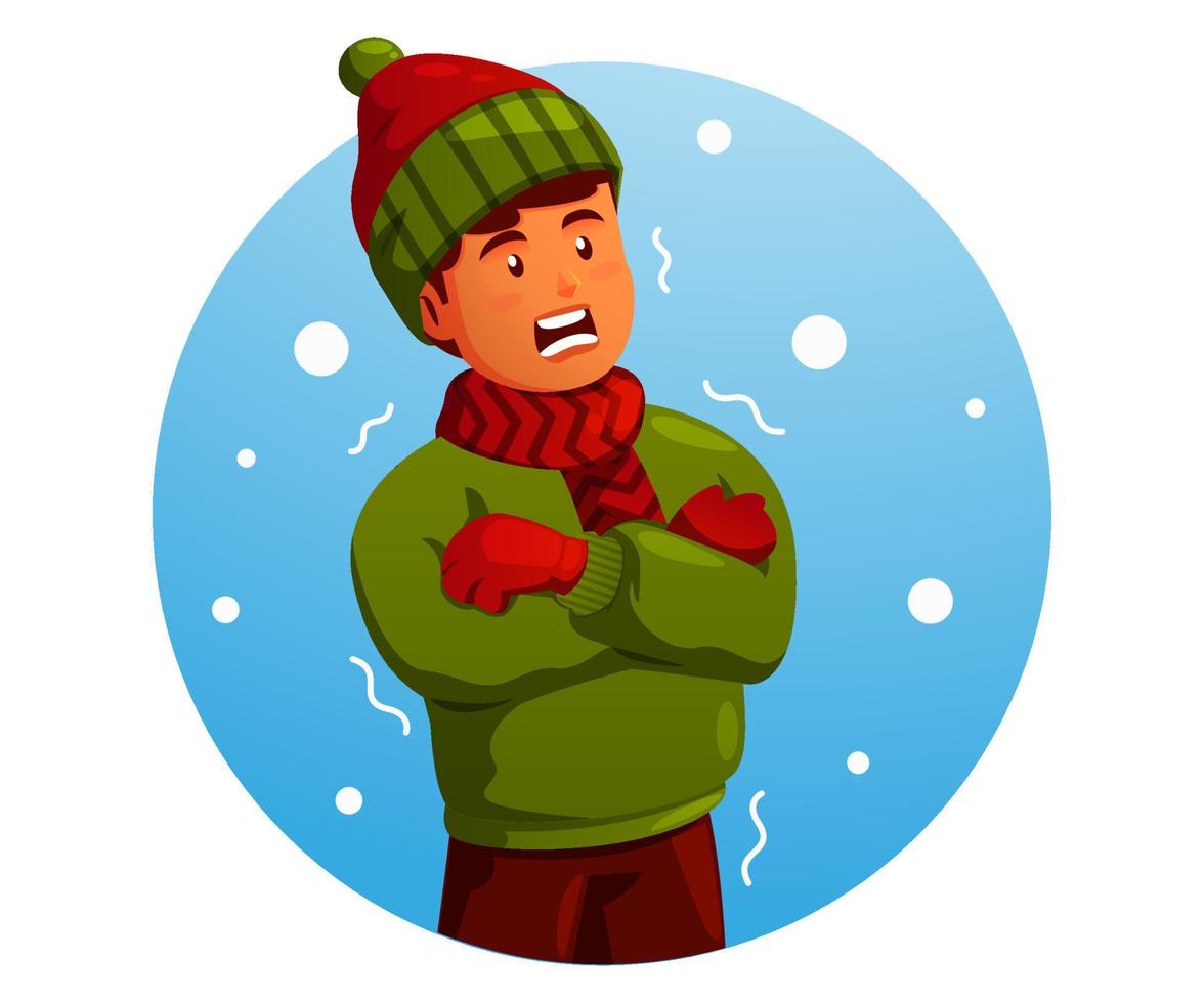 child feeling chill wearing warm clothes vector