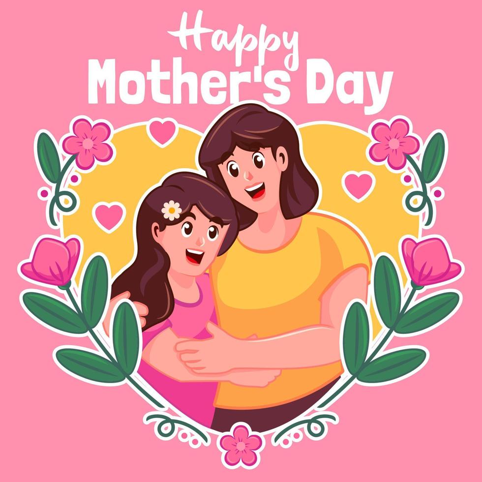 happy mothers day smiling mom hugs her children vector