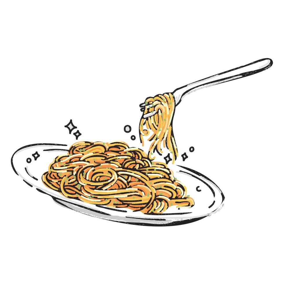 spaghetti dish hand drawn painting style vector illustration
