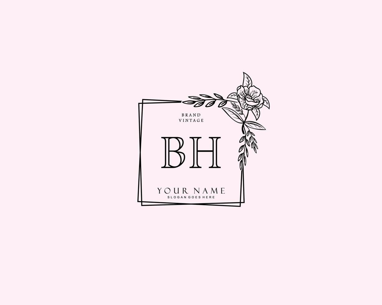 Initial BH beauty monogram and elegant logo design, handwriting logo of initial signature, wedding, fashion, floral and botanical with creative template. vector