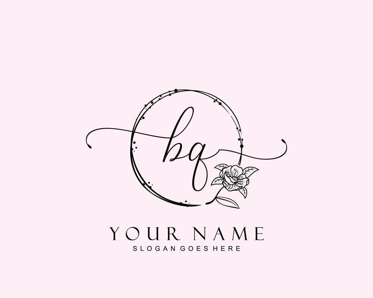 Initial BQ beauty monogram and elegant logo design, handwriting logo of initial signature, wedding, fashion, floral and botanical with creative template. vector