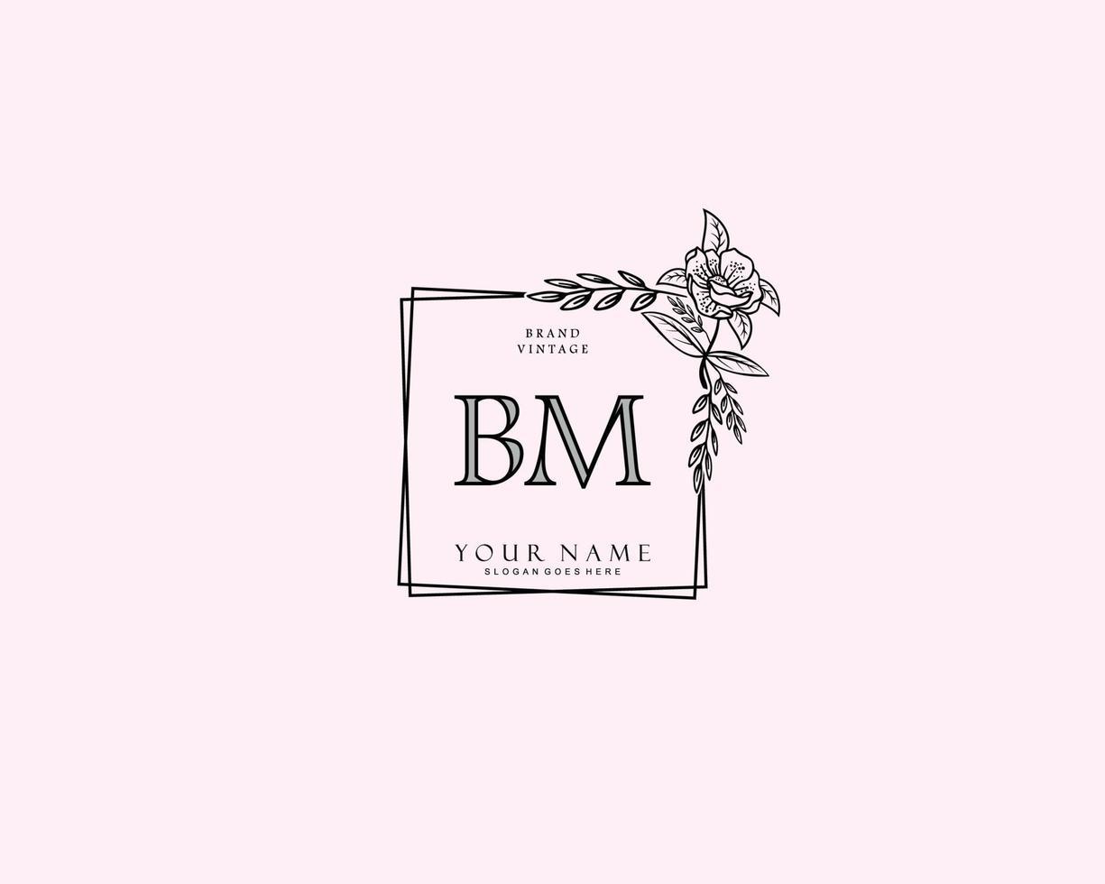 Initial BM beauty monogram and elegant logo design, handwriting logo of initial signature, wedding, fashion, floral and botanical with creative template. vector