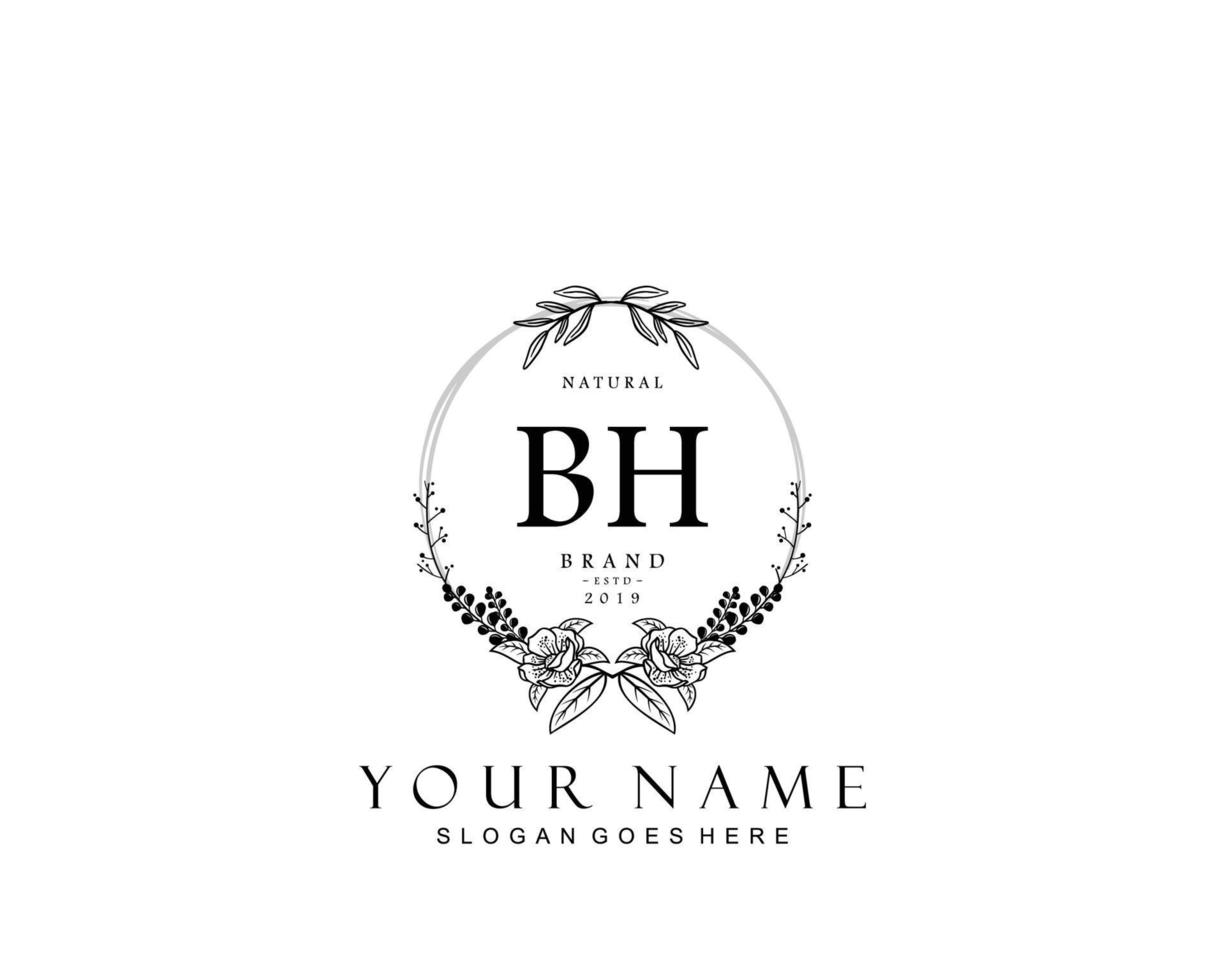 Initial BH beauty monogram and elegant logo design, handwriting logo of initial signature, wedding, fashion, floral and botanical with creative template. vector