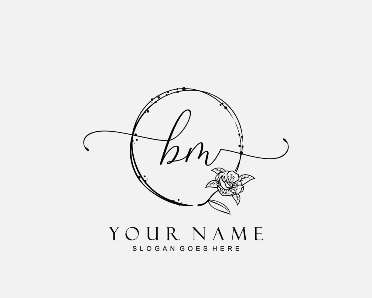 Initial BM beauty monogram and elegant logo design, handwriting logo of initial signature, wedding, fashion, floral and botanical with creative template. vector