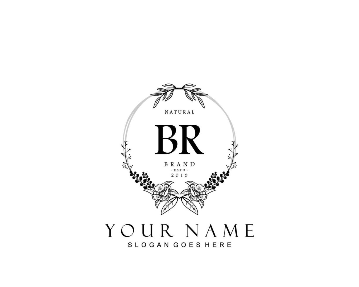 Initial BR beauty monogram and elegant logo design, handwriting logo of initial signature, wedding, fashion, floral and botanical with creative template. vector