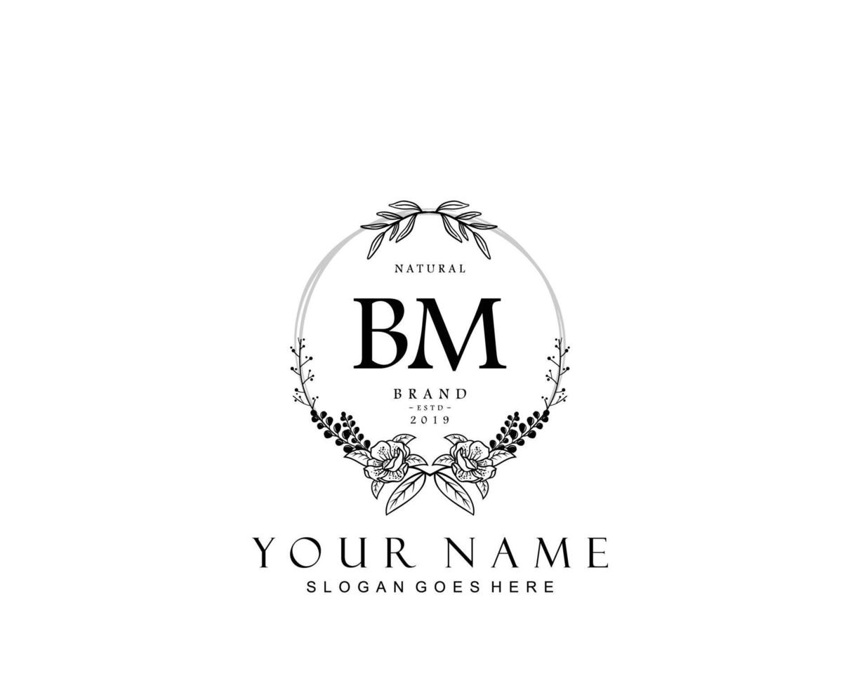 Initial BM beauty monogram and elegant logo design, handwriting logo of initial signature, wedding, fashion, floral and botanical with creative template. vector