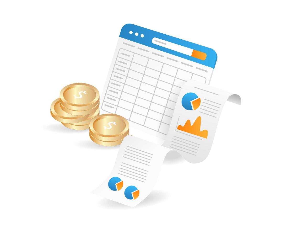 Flat isometric 3d illustration form monthly business income analysis vector