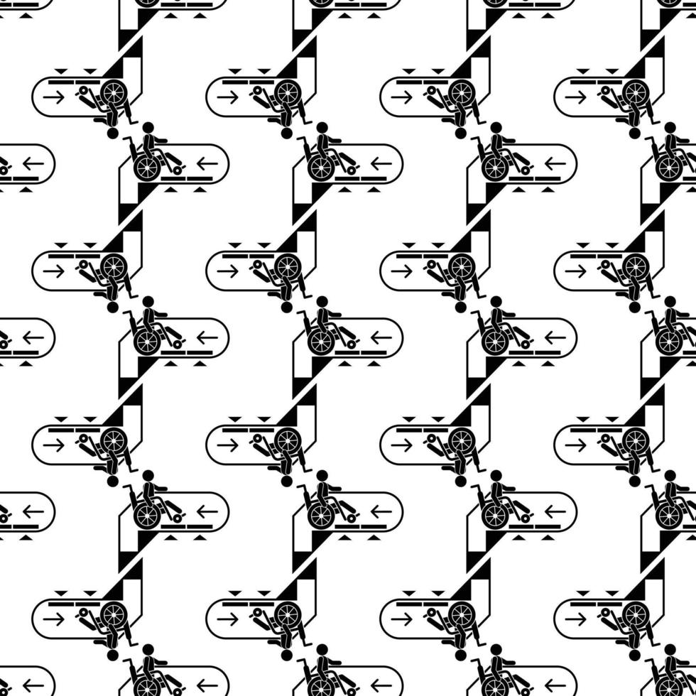 Man wheelchair down escalator pattern seamless vector