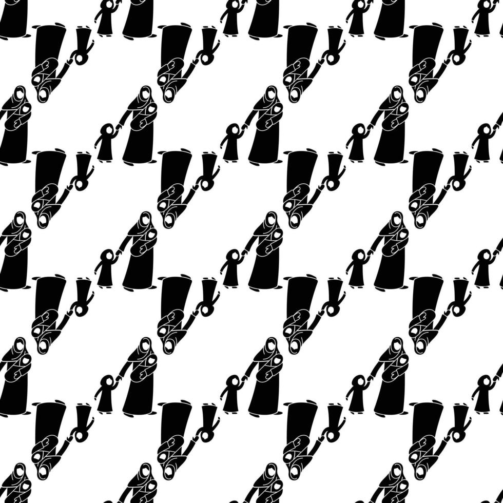 Refugee mother children pattern seamless vector
