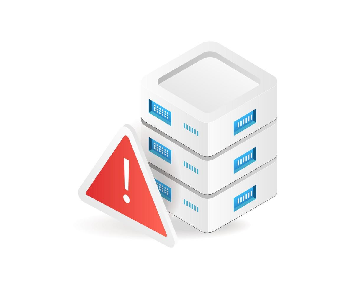 Flat isometric 3d illustration hardware storage server error vector