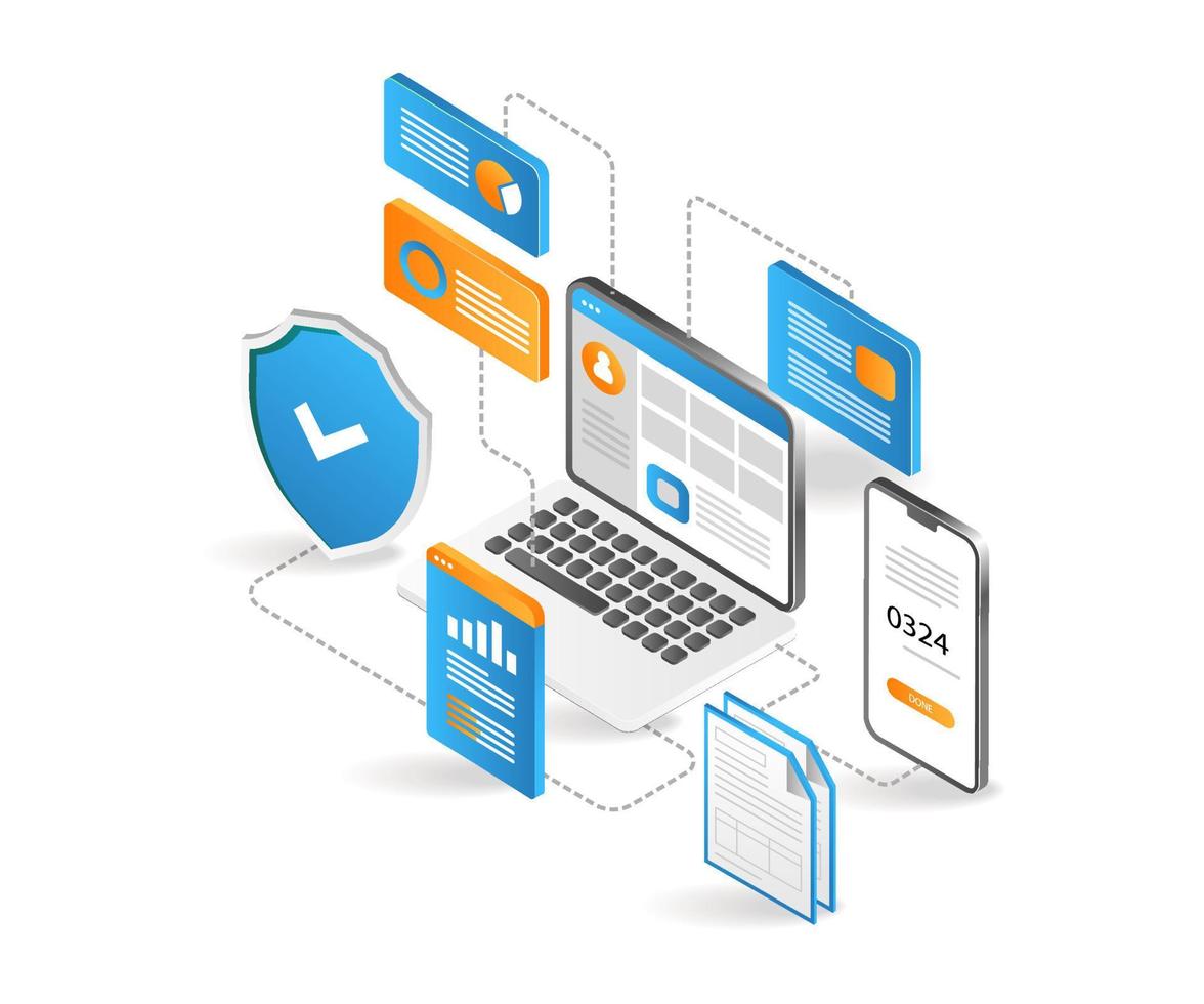 Flat isometric 3d illustration maximize web application security vector